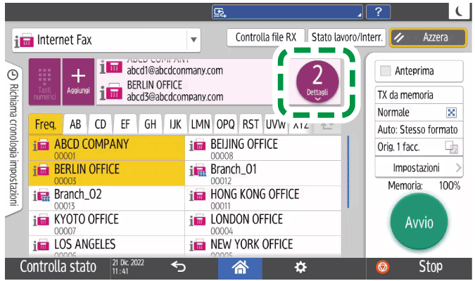 Illustrazione della schermata sul pannello di controllo