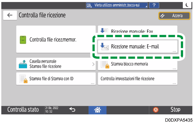 Illustrazione della schermata sul pannello di controllo