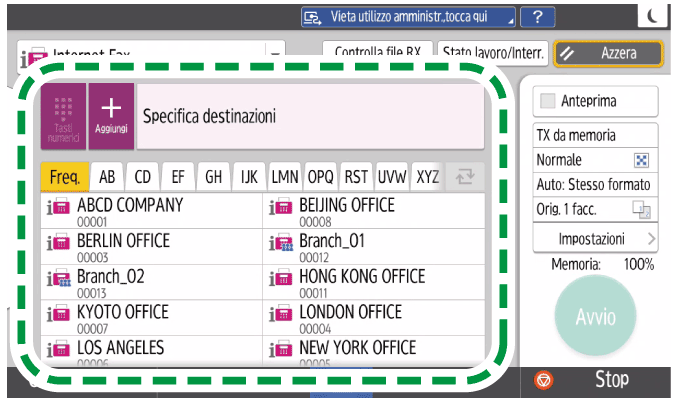 Illustrazione della schermata sul pannello di controllo
