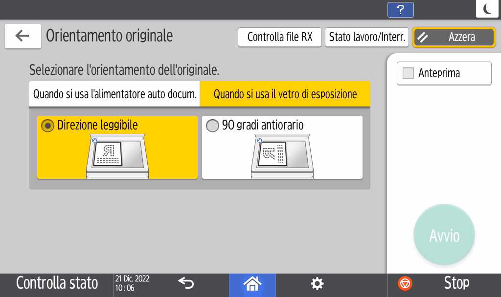 Illustrazione della schermata sul pannello di controllo