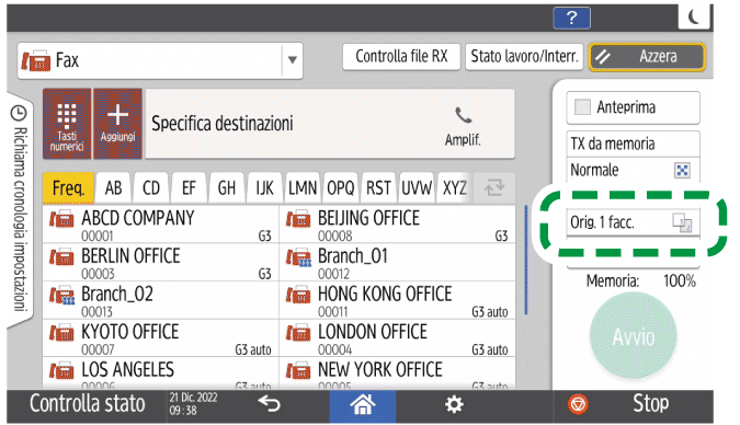 Illustrazione della schermata sul pannello di controllo