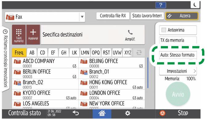 Illustrazione della schermata sul pannello di controllo