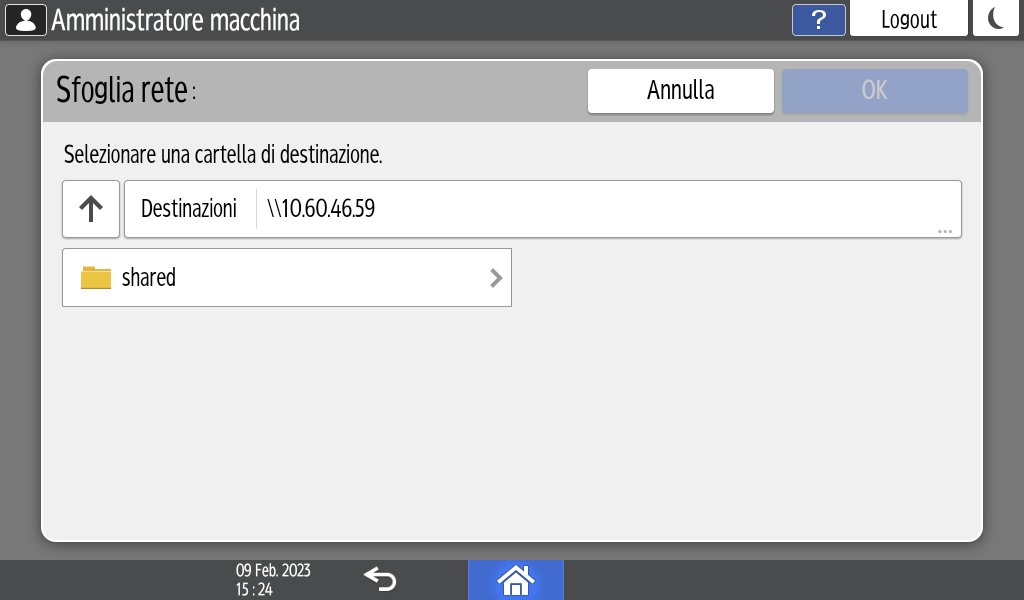 Illustrazione della schermata sul pannello di controllo