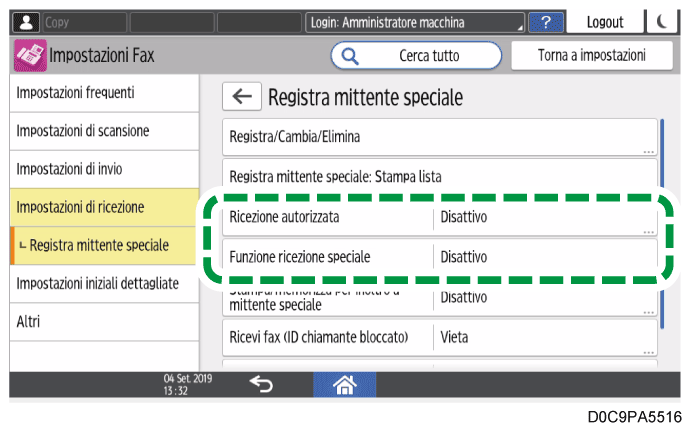 Illustrazione della schermata sul pannello di controllo