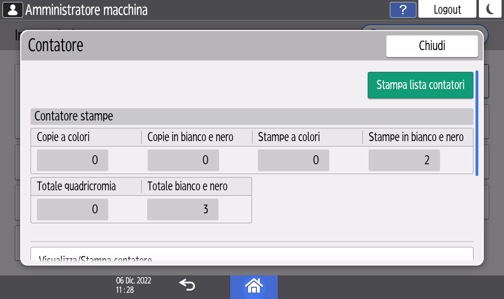 Illustrazione della schermata sul pannello di controllo