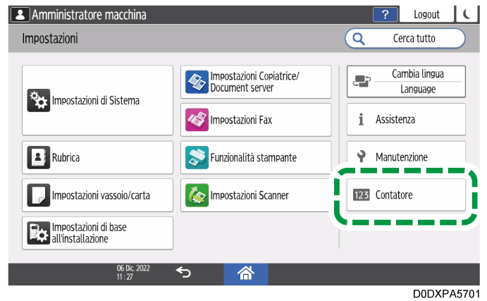 Illustrazione della schermata sul pannello di controllo