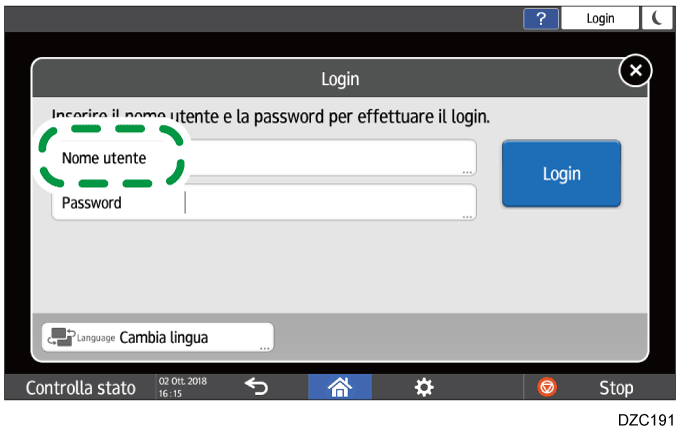Illustrazione della schermata sul pannello di controllo