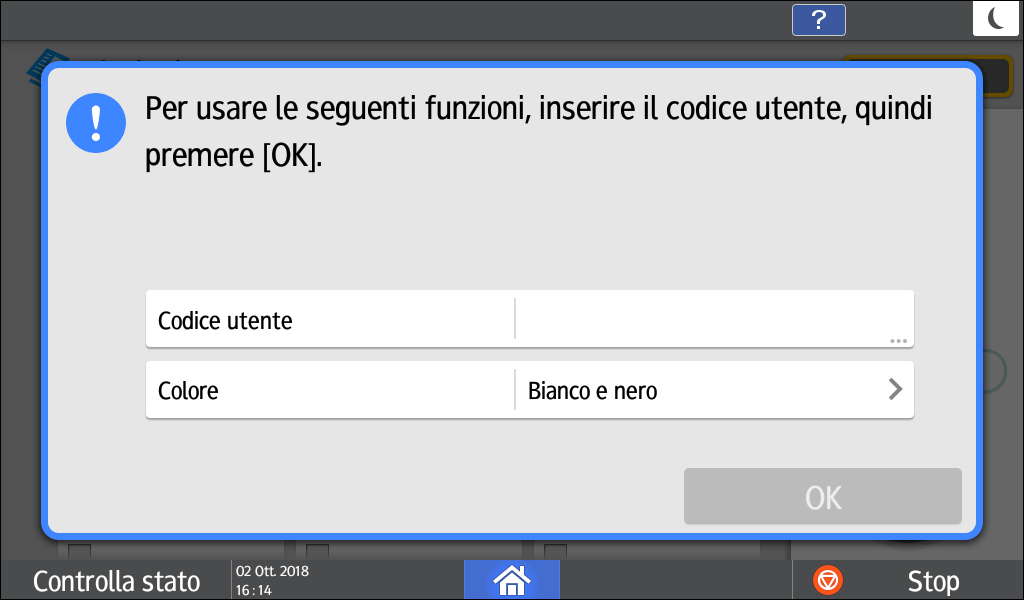 Illustrazione della schermata sul pannello di controllo