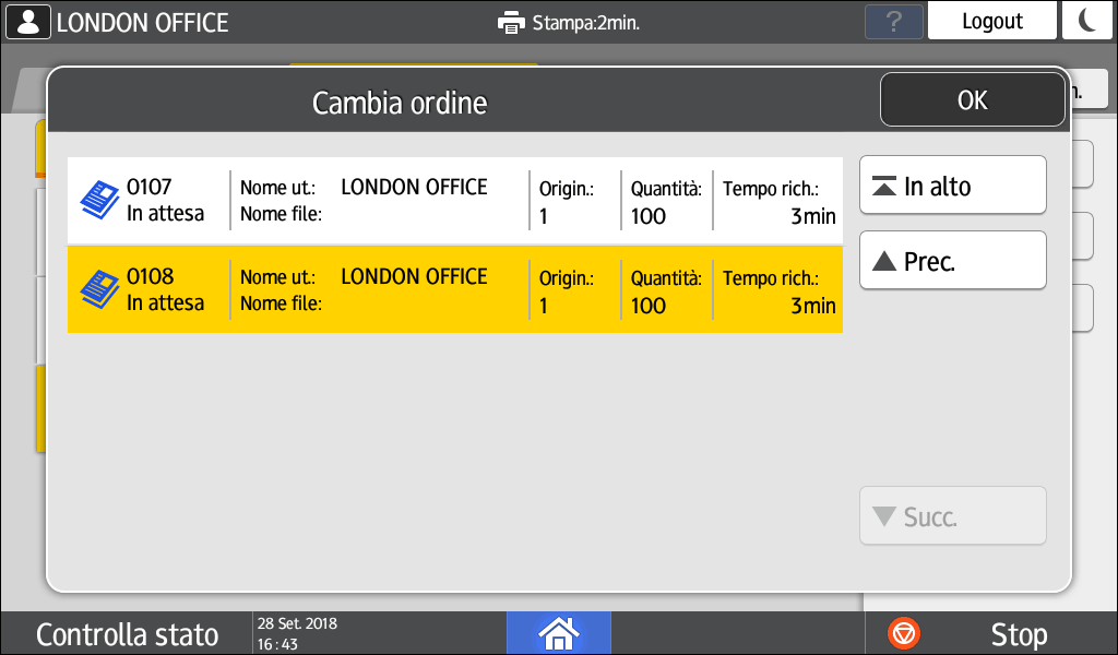 Illustrazione della schermata sul pannello di controllo