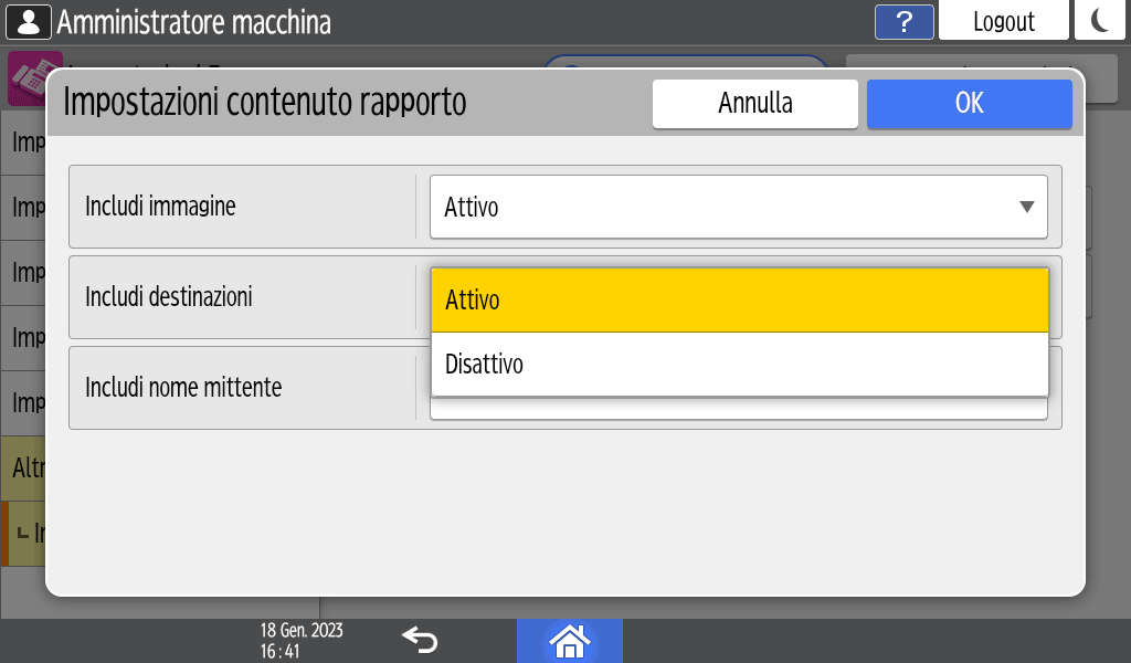 Illustrazione della schermata sul pannello di controllo