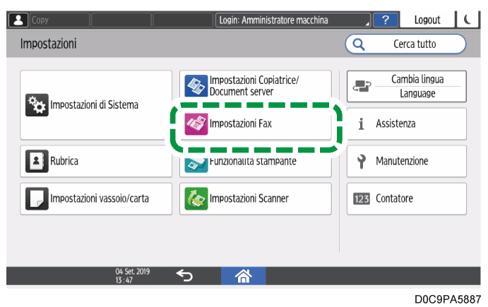 Illustrazione della schermata sul pannello di controllo