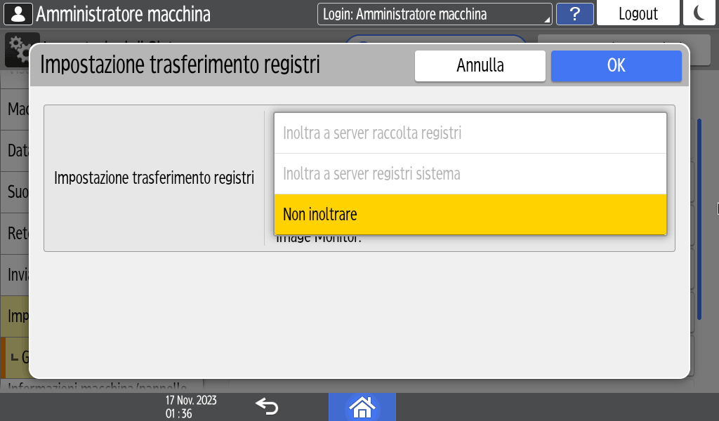 Illustrazione della schermata sul pannello di controllo