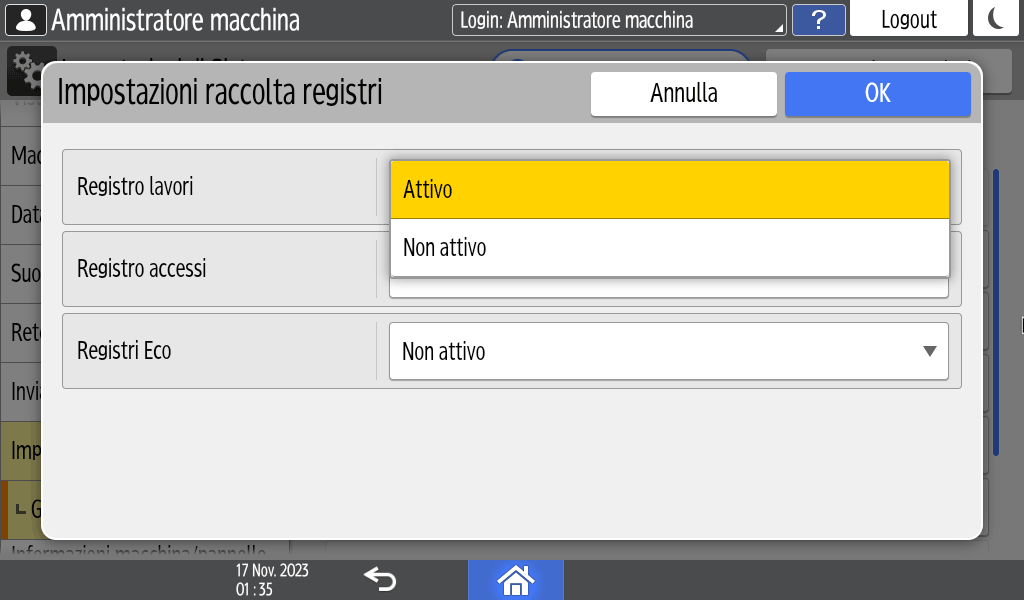 Illustrazione della schermata sul pannello di controllo