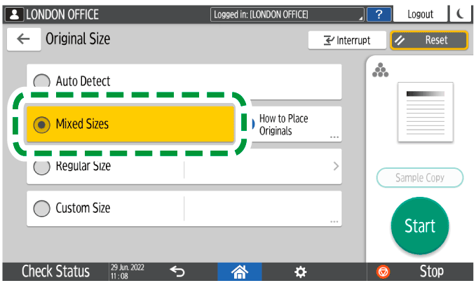 Operation panel screen illustration