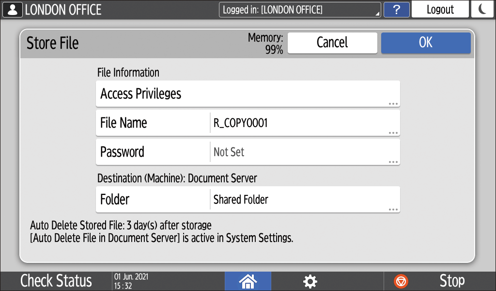 Operation panel screen illustration