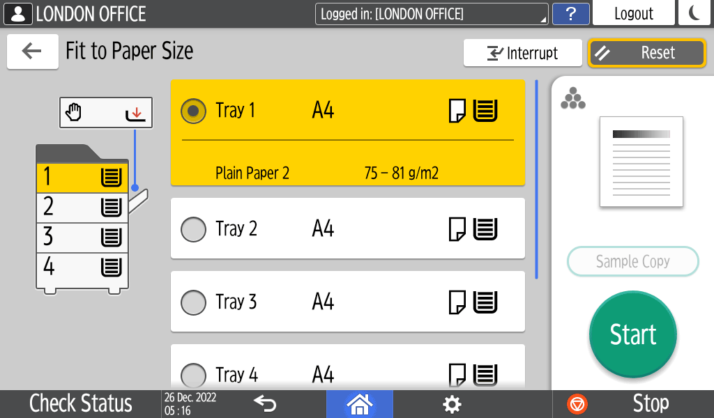 Operation panel screen illustration
