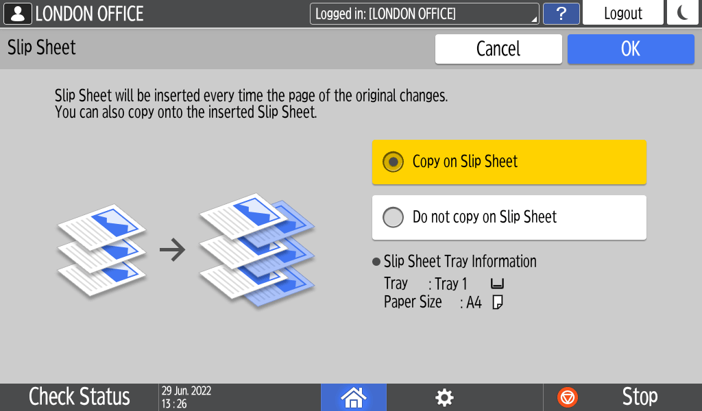 Operation panel screen illustration
