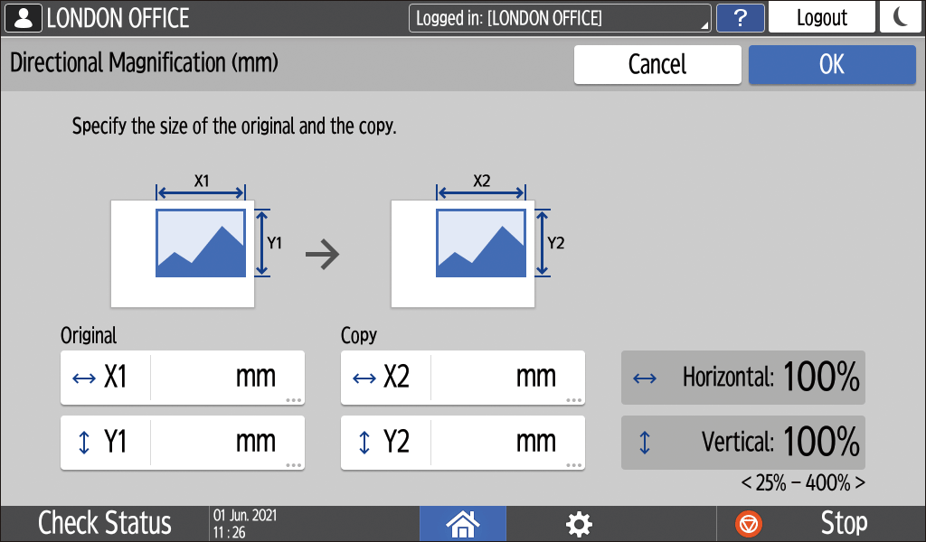 Operation panel screen illustration