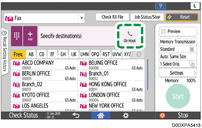 Operation panel screen illustration