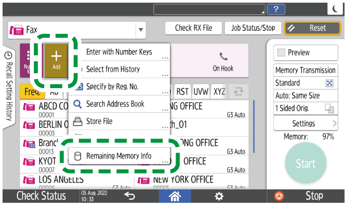 Operation panel screen illustration