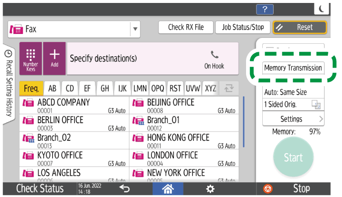 Operation panel screen illustration