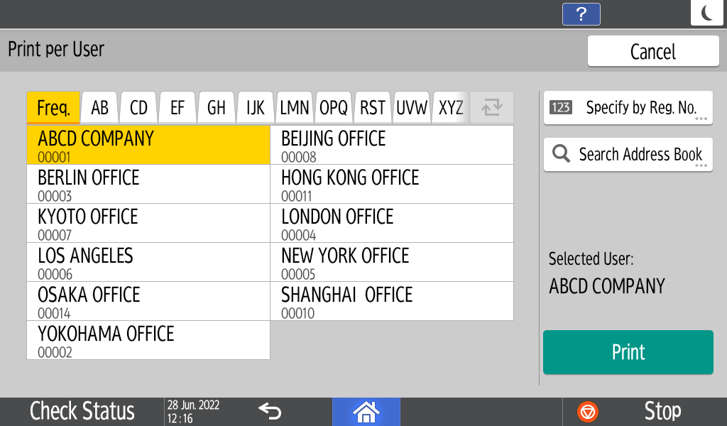 Operation panel screen illustration