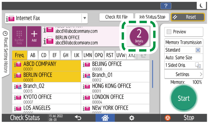Operation panel screen illustration