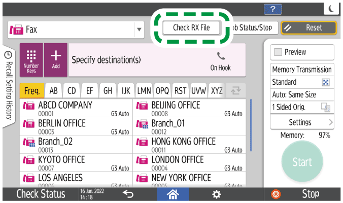 Operation panel screen illustration