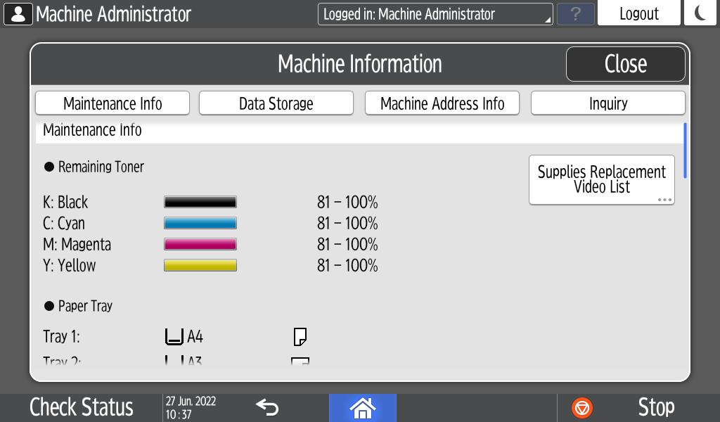 Operation panel screen illustration