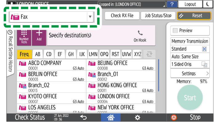 Operation panel screen illustration