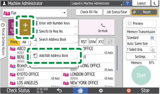 Operation panel screen illustration