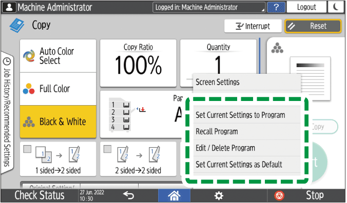 Operation panel screen illustration