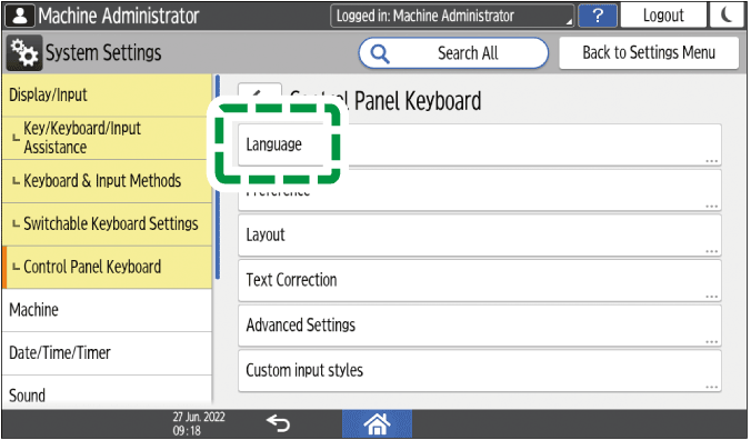 Operation panel screen illustration