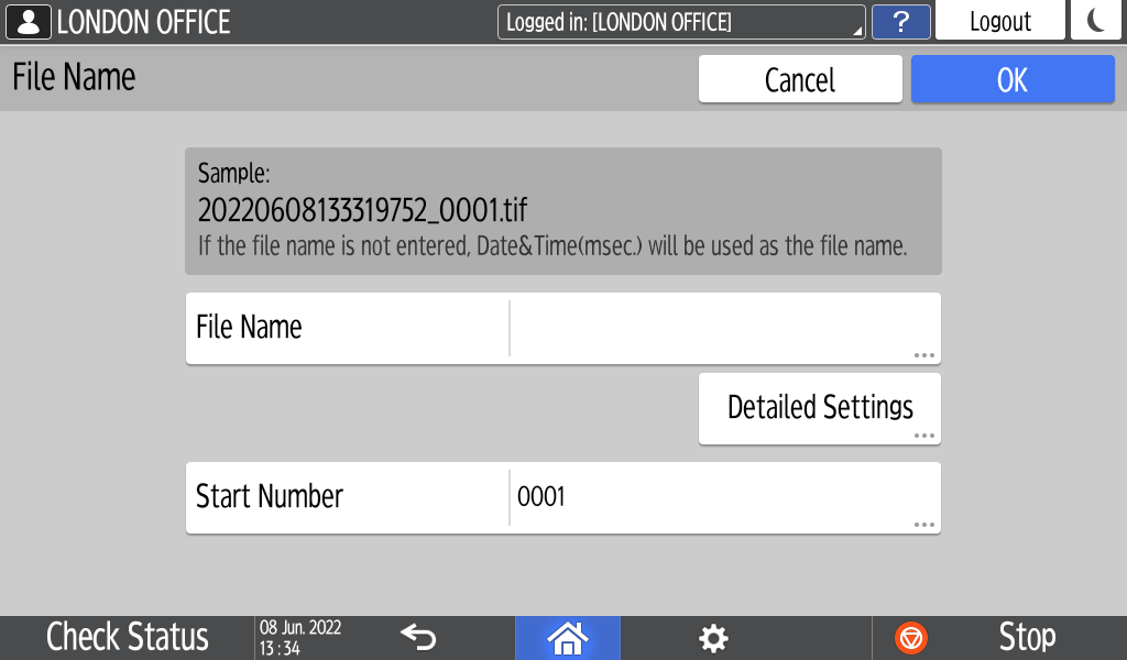 Operation panel screen illustration