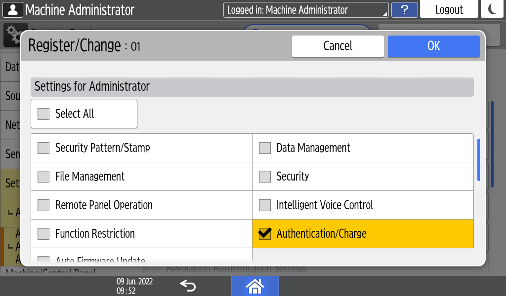 Operation panel screen illustration