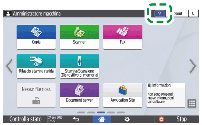 Illustrazione della schermata sul pannello di controllo