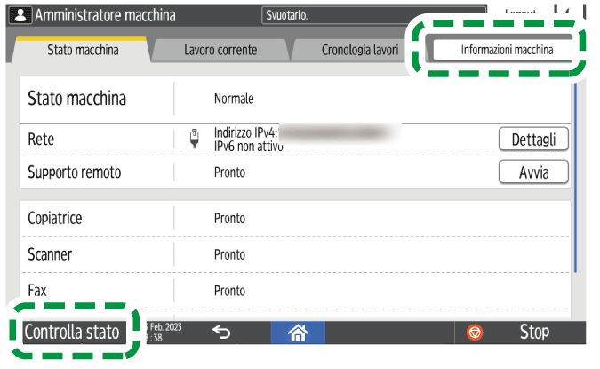 Illustrazione della schermata sul pannello di controllo