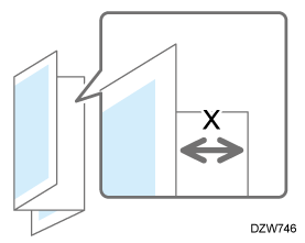 Illustrazione della posizione di piegatura a lettera esterna (X) in piegatura a foglio singolo