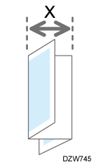 Illustrazione della larghezza esterna (X) della piegatura a lettera esterna nella piegatura a foglio singolo