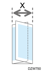 Illustrazione della larghezza esterna (X) della piegatura a lettera interna nella piegatura a foglio singolo