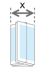 Illustrazione della larghezza esterna (X) della piegatura a lettera interna nella piegatura a fogli multipli