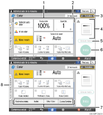Il·lustració explicativa i numerada de la pantalla del panell d'operacions.