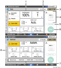 Číslovaná ilustrace ovládacího panelu zařízení