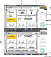 Απεικόνιση της οθόνης του πίνακα χειρισμού με αριθμημένες επεξηγήσεις