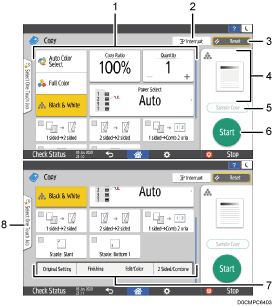 Operation panel screen illustration numbered callout illustration
