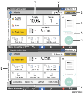 Kezelőpanel képernyőjének számozott jelölésű illusztrálása