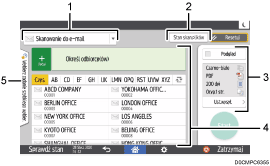 Ilustracja ekranu panela oznaczona numerowanymi odsyłaczami
