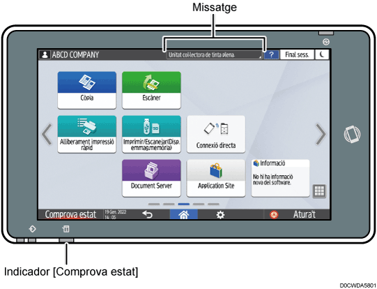 Il·lustració explicativa i numerada de la pantalla del panell d'operacions.