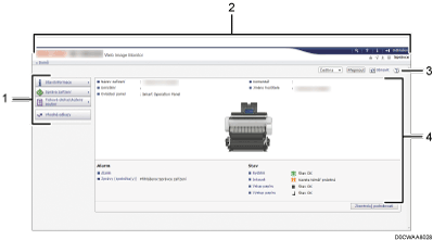 Číslovaná ilustrace obrazovky webového prohlížeče