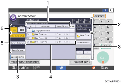 Nummerierte Abbildung Bedienfeld-Bildschirm
